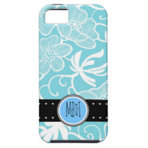 Bright Sky Blue Floral Pattern Personalized iPhone 5 Cases