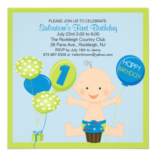 Bright Smash Cake Boy's First Birthday Invitation (front side)