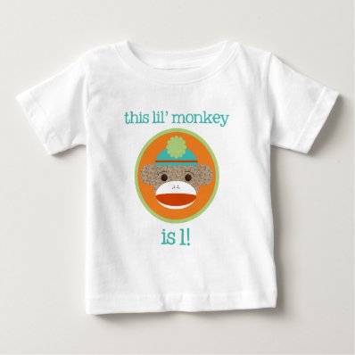 Bright Sock Monkey: First Birthday T Shirts
