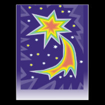 Bright Star in Purple Sky Greeting Cards postcards