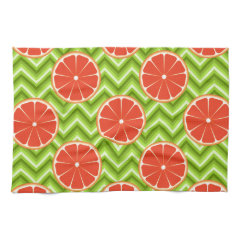 Bright Summer Citrus Grapefruits on Green Chevron Hand Towel
