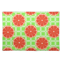Bright Summer Citrus Grapefruits on Green Squares Place Mats
