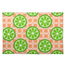 Bright Summer Citrus Limes on Coral Square Tiles Placemats