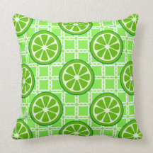 Bright Summer Citrus Limes on Green Square Tiles Throw Pillows