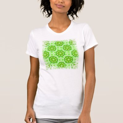 Bright Summer Citrus Limes on Green Square Tiles T Shirt