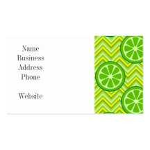 Bright Summer Citrus Limes on Green Yellow Chevron Business Card