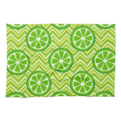Bright Summer Citrus Limes on Green Yellow Chevron Kitchen Towels