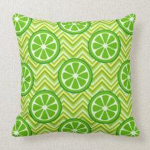 Bright Summer Citrus Limes on Green Yellow Chevron Pillow