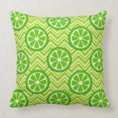 Bright Summer Citrus Limes on Green Yellow Chevron Throw Pillow