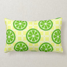 Bright Summer Citrus Limes on Yellow Square Tiles Pillow