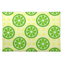 Bright Summer Citrus Limes on Yellow Square Tiles Placemats