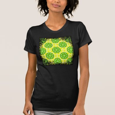 Bright Summer Citrus Limes on Yellow Square Tiles Shirt