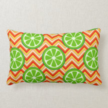 Bright Summer Citrus Limes Orange Yellow Chevron Pillow