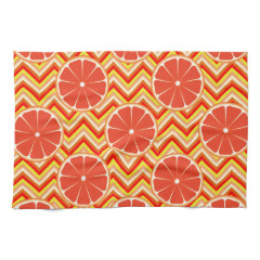Bright Summer Grapefruit on Orange Yellow Chevron Towels