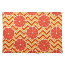 Bright Summer Grapefruit on Orange Yellow Chevron Placemats