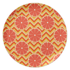 Bright Summer Grapefruit on Orange Yellow Chevron Dinner Plates