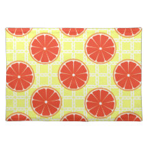 Bright Summer Grapefruits on Lemon Yellow Squares Place Mat