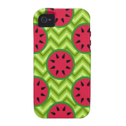 Bright Summer Picnic Watermelons on Green Chevron Case-Mate iPhone 4 Covers