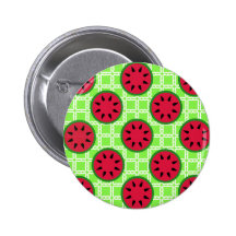 Bright Summer Picnic Watermelons on Green Squares Pins
