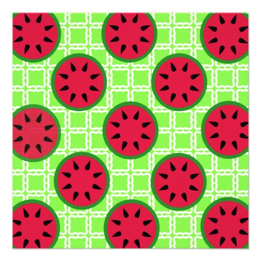 Bright Summer Picnic Watermelons on Green Squares Invites