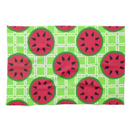 Bright Summer Picnic Watermelons on Green Squares Towel