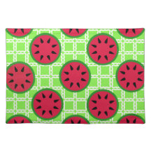 Bright Summer Picnic Watermelons on Green Squares Place Mat