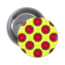 Bright Summer Picnic Watermelons on Yellow Squares Buttons