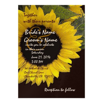 Bright Sunflower Wedding Metallic Invites