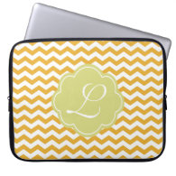 bright sunny yellow chevron zigzag stripes. laptop computer sleeve