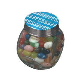 Bright Teal Turquoise Blue Waves Circles Pattern Glass Candy Jar