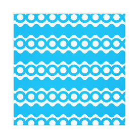 Bright Teal Turquoise Blue Waves Circles Pattern Stretched Canvas Print