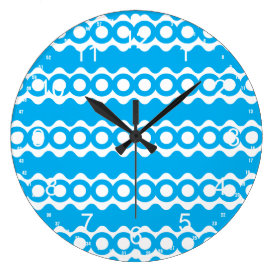 Bright Teal Turquoise Blue Waves Circles Pattern Wall Clocks