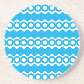 Bright Teal Turquoise Blue Waves Circles Pattern Drink Coasters