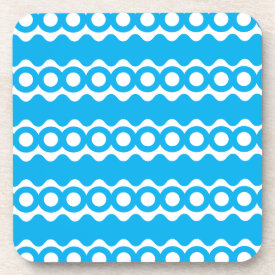 Bright Teal Turquoise Blue Waves Circles Pattern Beverage Coasters