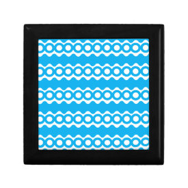 Bright Teal Turquoise Blue Waves Circles Pattern Trinket Box