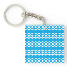 Bright Teal Turquoise Blue Waves Circles Pattern Square Acrylic Key Chains