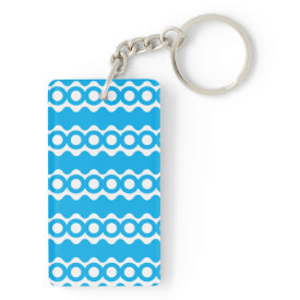 Bright Teal Turquoise Blue Waves Circles Pattern Rectangle Acrylic Key Chains