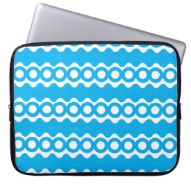Bright Teal Turquoise Blue Waves Circles Pattern Laptop Sleeve