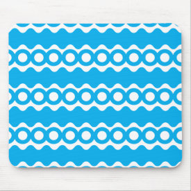 Bright Teal Turquoise Blue Waves Circles Pattern Mouse Pad