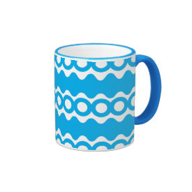 Bright Teal Turquoise Blue Waves Circles Pattern Coffee Mug