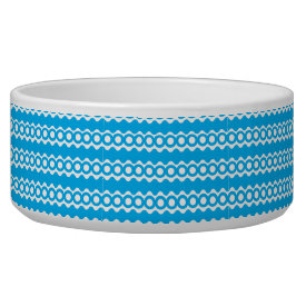 Bright Teal Turquoise Blue Waves Circles Pattern Pet Bowl