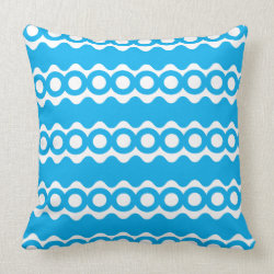Bright Teal Turquoise Blue Waves Circles Pattern Throw Pillow