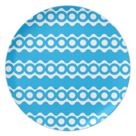 Bright Teal Turquoise Blue Waves Circles Pattern Party Plates