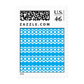 Bright Teal Turquoise Blue Waves Circles Pattern Stamp