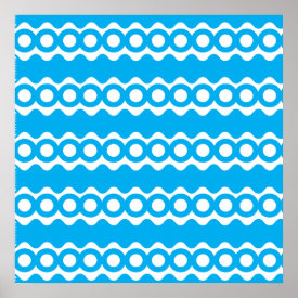 Bright Teal Turquoise Blue Waves Circles Pattern Posters
