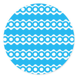 Bright Teal Turquoise Blue Waves Circles Pattern Round Stickers