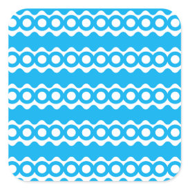 Bright Teal Turquoise Blue Waves Circles Pattern Square Sticker
