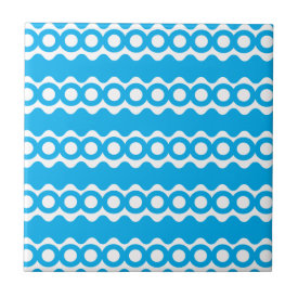 Bright Teal Turquoise Blue Waves Circles Pattern Tiles