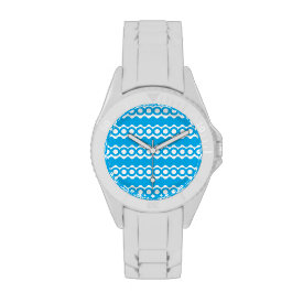 Bright Teal Turquoise Blue Waves Circles Pattern Watch