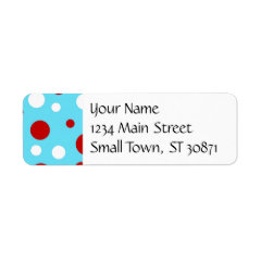 Bright Teal Turquoise Red White Polka Dots Pattern Custom Address Label